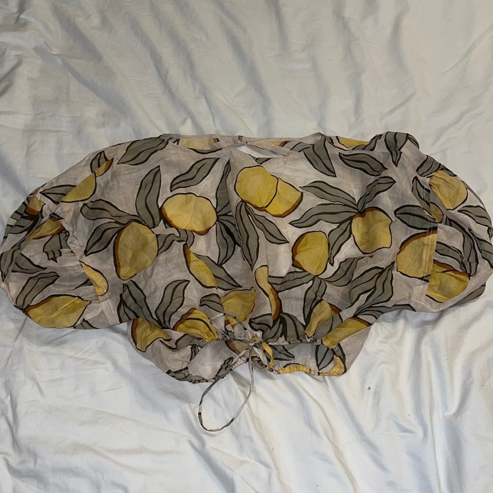 Rebecca Taylor Lemon Tree Drawstring Crop Blouse